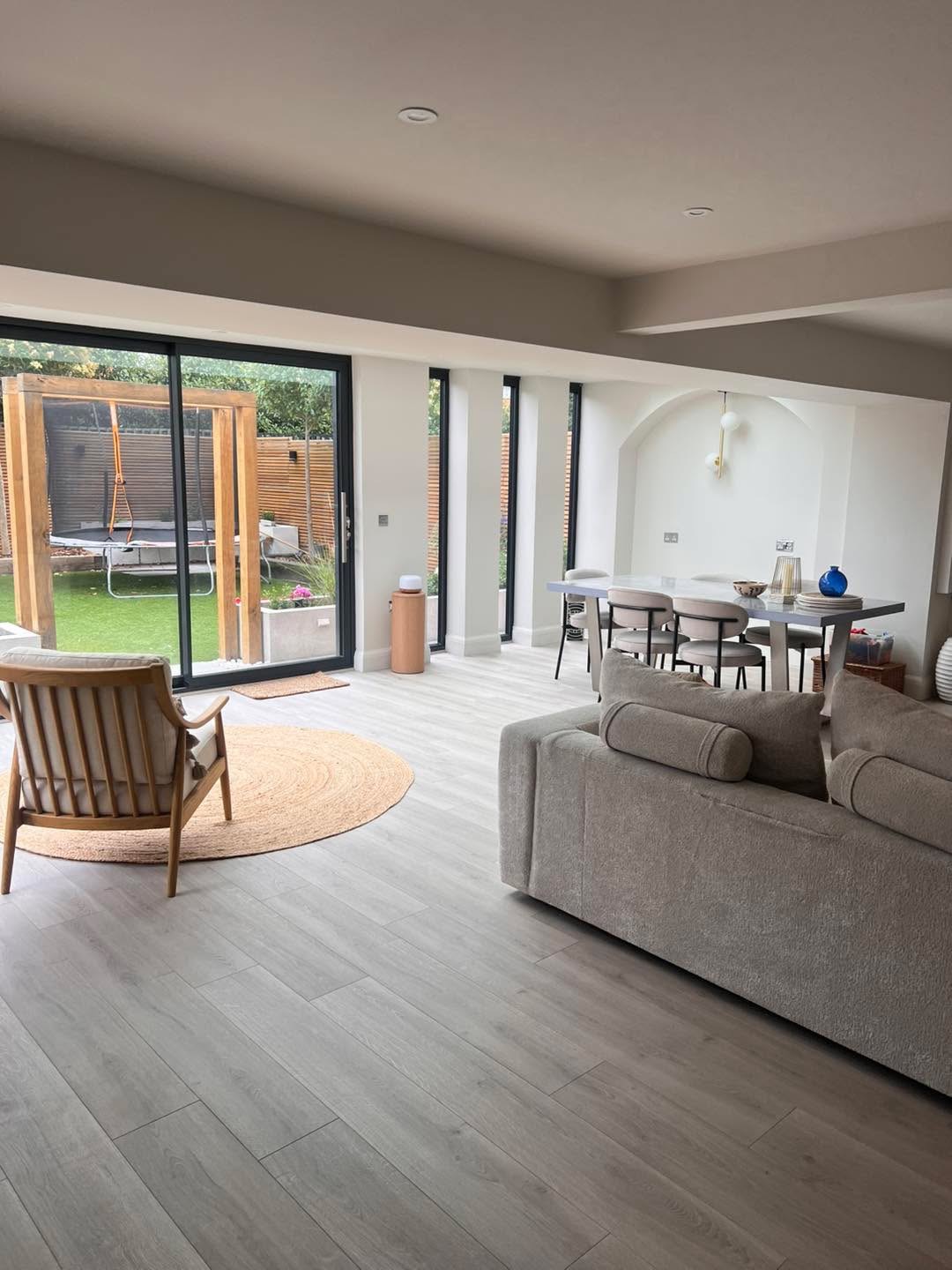 Tidy open-plan living and dining room after a deep clean